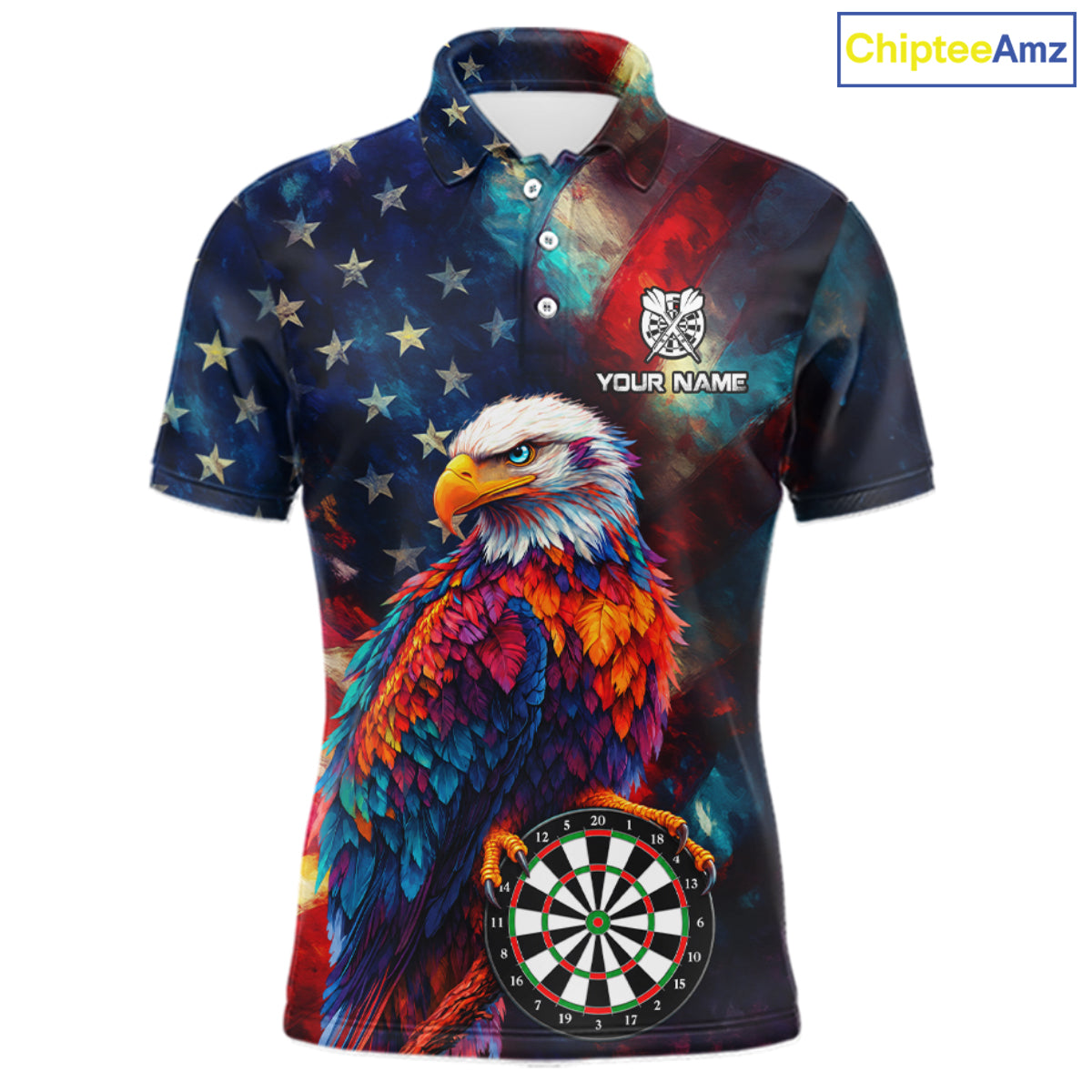 Personalized Eagle Colorful Darts Shirts For Men Custom American Flag Patriotic Darts Team Jersey TDM7619