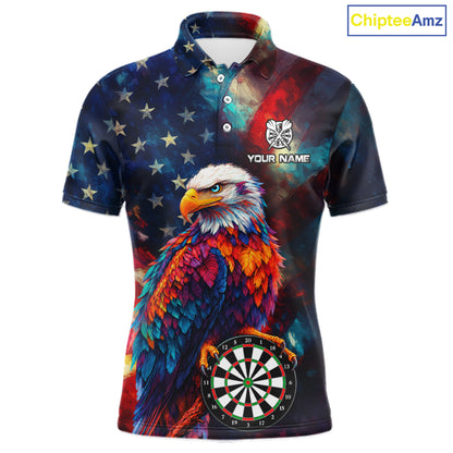 Personalized Eagle Colorful Darts Shirts For Men Custom American Flag Patriotic Darts Team Jersey TDM7619