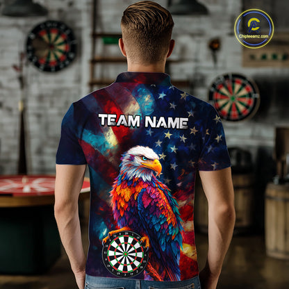 Personalized Eagle Colorful Darts Shirts For Men Custom American Flag Patriotic Darts Team Jersey TDM7619