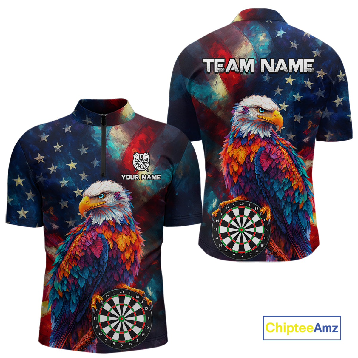 Personalized Eagle Colorful Darts Shirts For Men Custom American Flag Patriotic Darts Team Jersey TDM7619
