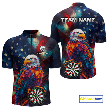 Personalized Eagle Colorful Darts Shirts For Men Custom American Flag Patriotic Darts Team Jersey TDM7619