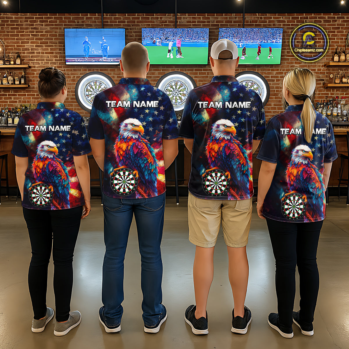 Personalized Eagle Colorful Darts Shirts For Men Custom American Flag Patriotic Darts Team Jersey TDM7619