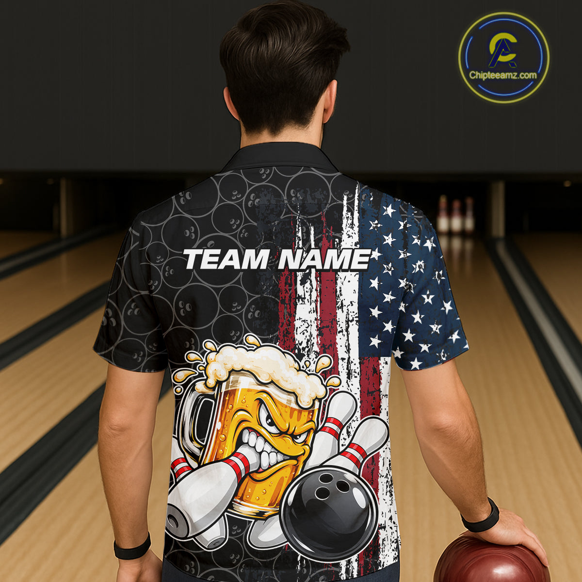 Vintage American Flag Funny Beer Bowling Hawaiian Shirt Custom Patriotic Bowling Team Button Up Jersey TDM7963