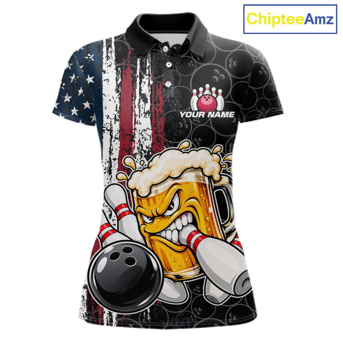 Vintage American Flag Funny Beer Bowling Shirts For Women Custom Patriotic Bowling Team Jersey TDM7963