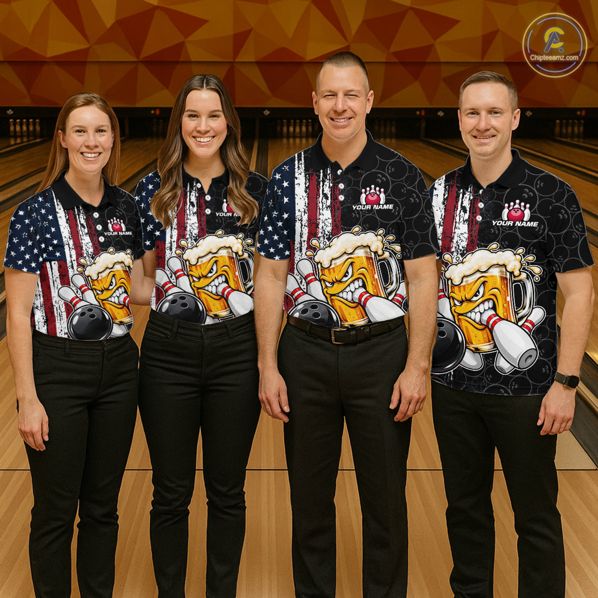 Vintage American Flag Funny Beer Bowling Shirts For Men Custom Patriotic Bowling Team Jersey TDM7963