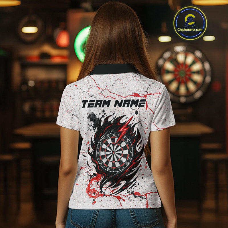 Personalized White Grunge Wolf Darts Shirt For Women Custom Darts Team Jersey Polo & 1/4 Zip| Red TDM5281