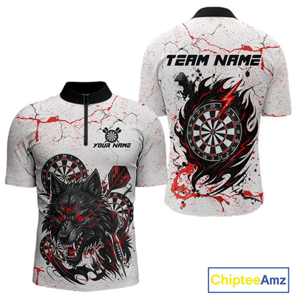 Personalized White Grunge Wolf Darts Shirt For Men Custom Darts Team Jersey Polo & 1/4 Zip| Red TDM5281