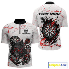 Load image into Gallery viewer, Personalized White Grunge Wolf Darts Shirt For Men Custom Darts Team Jersey Polo &amp; 1/4 Zip| Red TDM5281