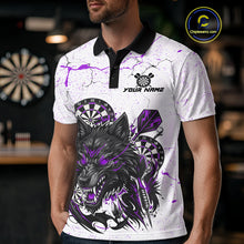 Load image into Gallery viewer, Personalized White Grunge Wolf Darts Shirt For Men Custom Darts Team Jersey Polo &amp; 1/4 Zip|Purple TDM5282