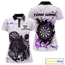 Load image into Gallery viewer, Personalized White Grunge Wolf Darts Shirt For Women Custom Darts Team Jersey Polo &amp; 1/4 Zip|Purple TDM5282