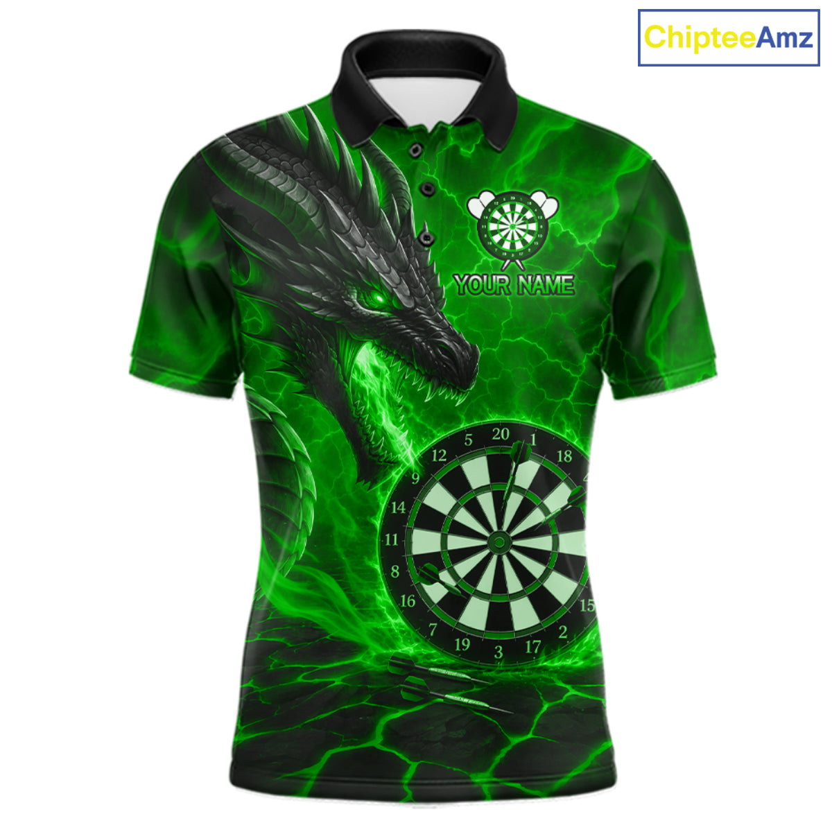 Personalized Dragon Darts Shirts Custom Fire Flame Green Darts Team Jersey Polo & 1/4 Zip For Men TDM7968