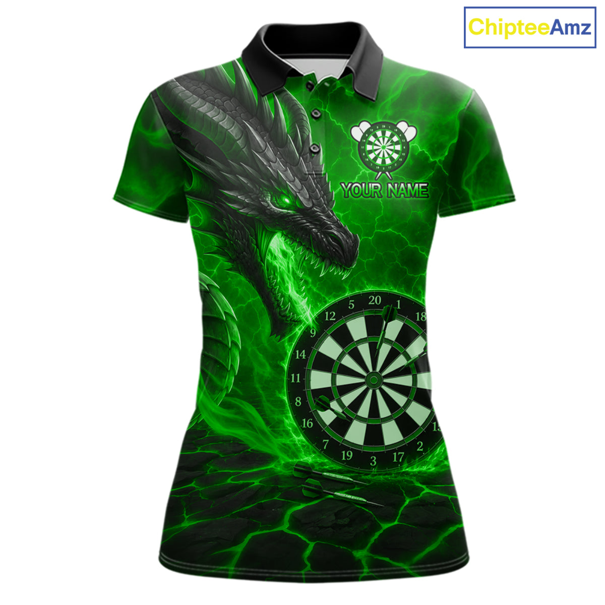 Personalized Dragon Darts Shirts Custom Fire Flame Green Darts Team Jersey Polo & 1/4 Zip For Women TDM7968