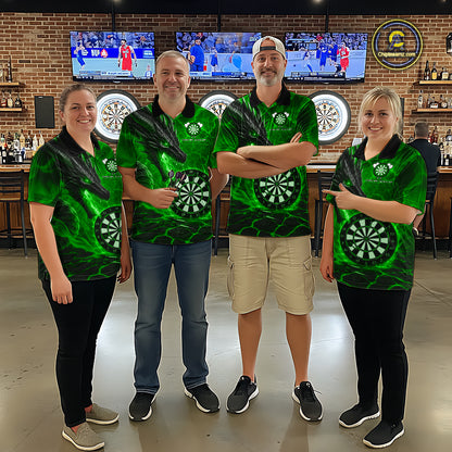Personalized Dragon Darts Shirts Custom Fire Flame Green Darts Team Jersey Polo & 1/4 Zip For Women TDM7968