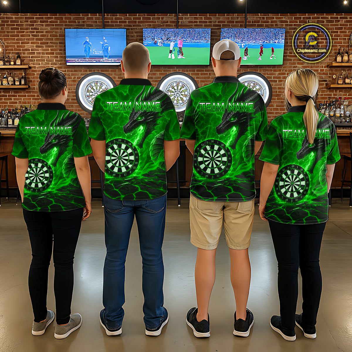 Personalized Dragon Darts Shirts Custom Fire Flame Green Darts Team Jersey Polo & 1/4 Zip For Women TDM7968