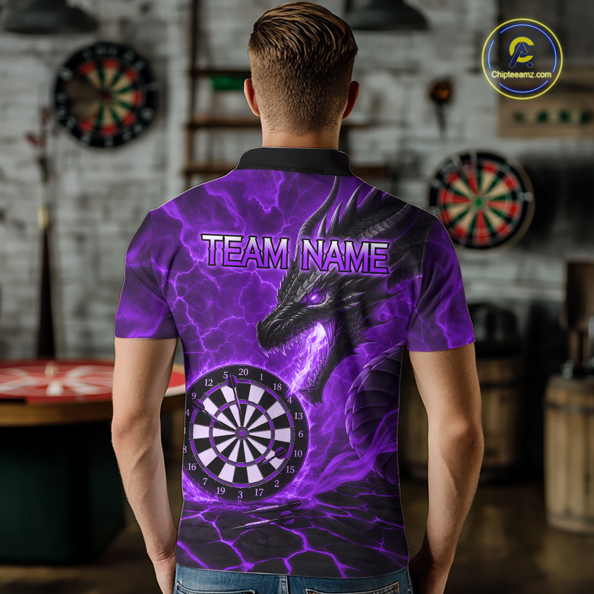 Personalized Dragon Darts Shirts Custom Fire Flame Purple Darts Team Jersey Polo & 1/4 Zip For Men TDM7969