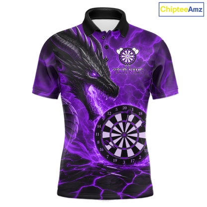Personalized Dragon Darts Shirts Custom Fire Flame Purple Darts Team Jersey Polo & 1/4 Zip For Men TDM7969