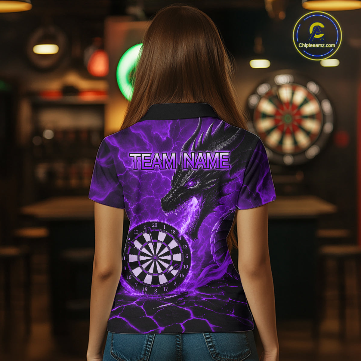 Personalized Dragon Darts Shirts Custom Fire Flame Purple Darts Team Jersey Polo & 1/4 Zip For Women TDM7969