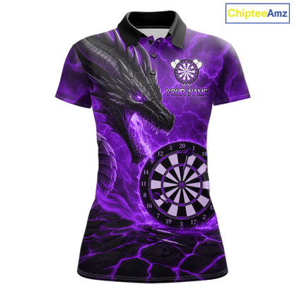 Personalized Dragon Darts Shirts Custom Fire Flame Purple Darts Team Jersey Polo & 1/4 Zip For Women TDM7969