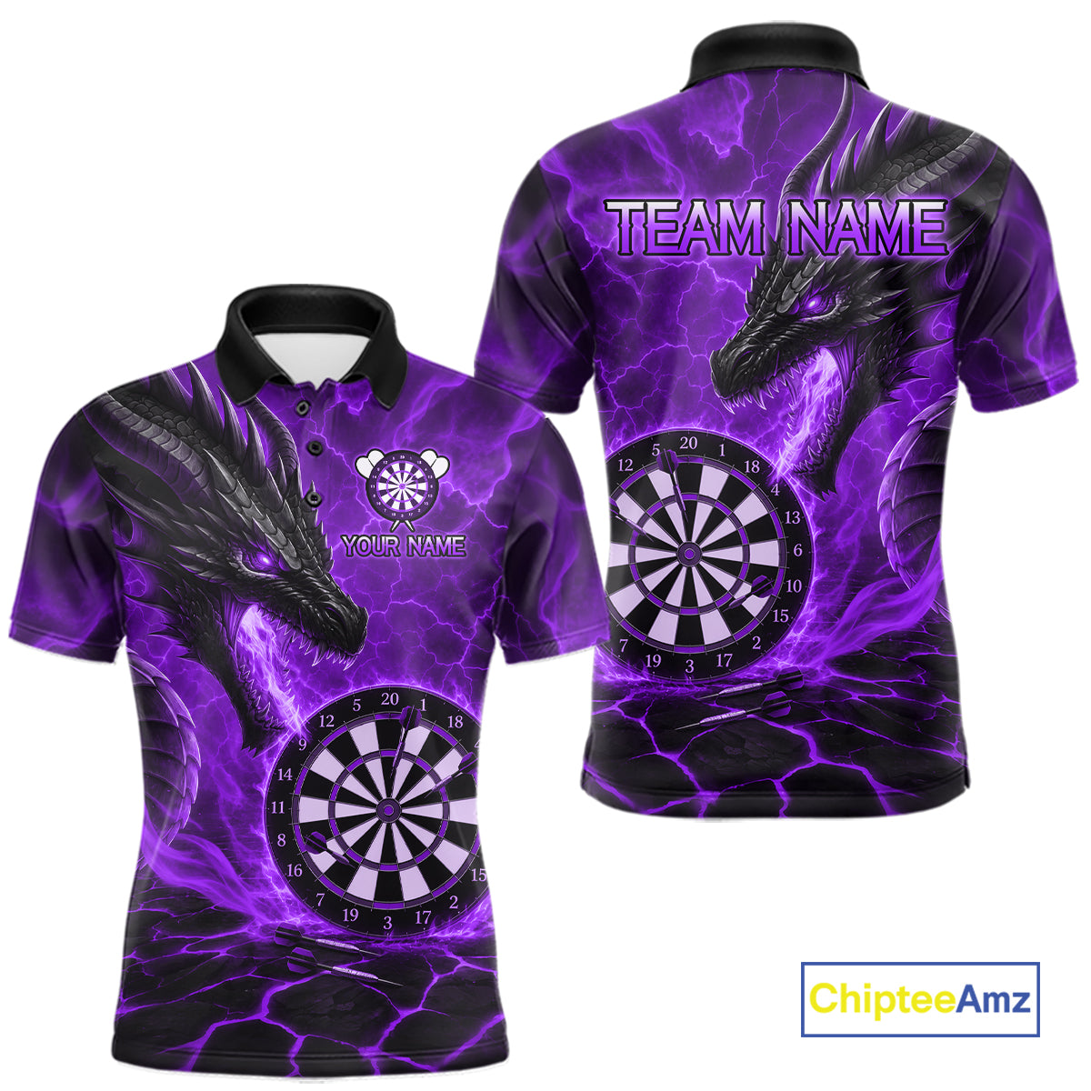 Personalized Dragon Darts Shirts Custom Fire Flame Purple Darts Team Jersey Polo & 1/4 Zip For Men TDM7969