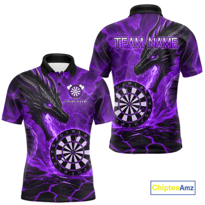 Personalized Dragon Darts Shirts Custom Fire Flame Purple Darts Team Jersey Polo & 1/4 Zip For Men TDM7969