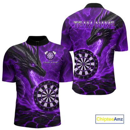 Personalized Dragon Darts Shirts Custom Fire Flame Purple Darts Team Jersey Polo & 1/4 Zip For Men TDM7969