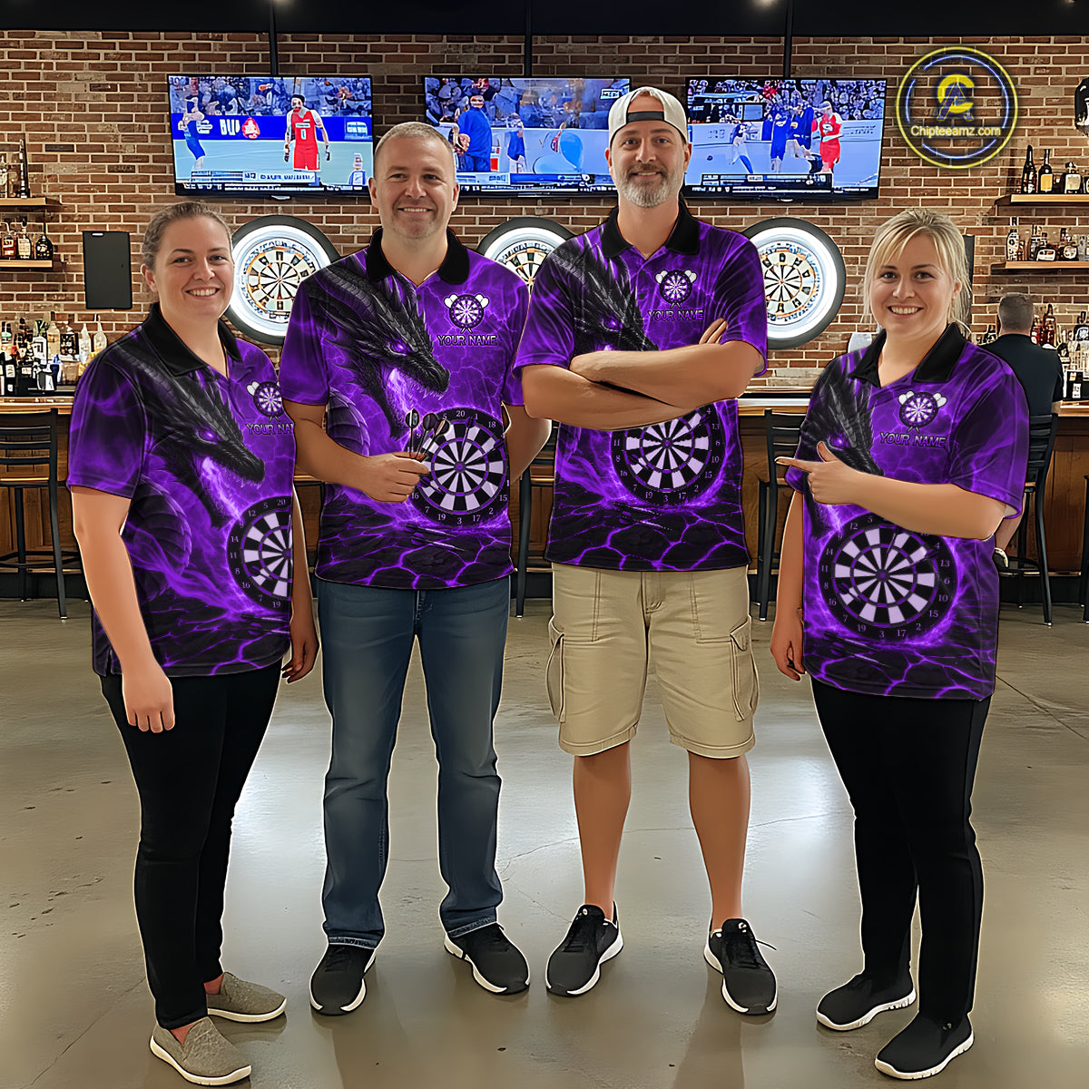 Personalized Dragon Darts Shirts Custom Fire Flame Purple Darts Team Jersey Polo & 1/4 Zip For Men TDM7969