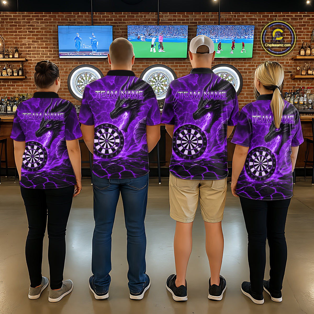 Personalized Dragon Darts Shirts Custom Fire Flame Purple Darts Team Jersey Polo & 1/4 Zip For Men TDM7969