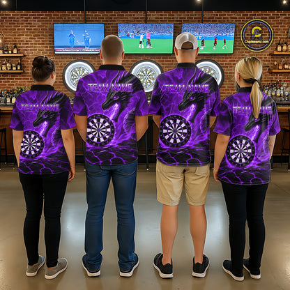 Personalized Dragon Darts Shirts Custom Fire Flame Purple Darts Team Jersey Polo & 1/4 Zip For Men TDM7969