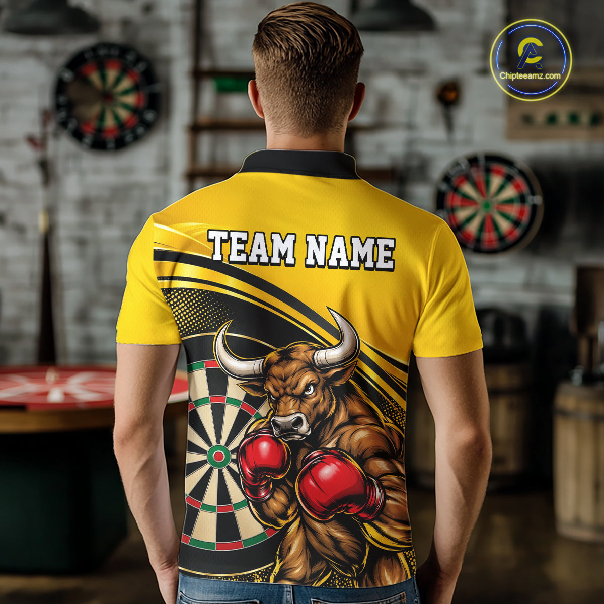 Yellow And Black Funny Bull Darts Shirts For Men Custom Darts Team Jersey Personalized Darts Gift TDM7979