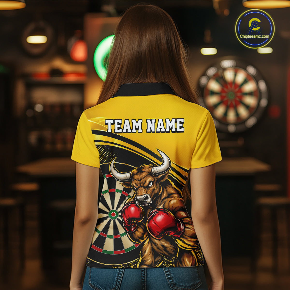 Yellow And Black Funny Bull Darts Shirts For Women Custom Darts Team Jersey Personalized Darts Gift TDM7979