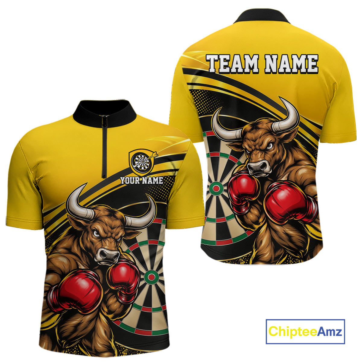 Yellow And Black Funny Bull Darts Shirts For Men Custom Darts Team Jersey Personalized Darts Gift TDM7979