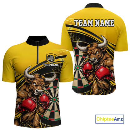 Yellow And Black Funny Bull Darts Shirts For Men Custom Darts Team Jersey Personalized Darts Gift TDM7979