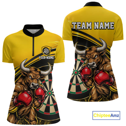 Yellow And Black Funny Bull Darts Shirts For Women Custom Darts Team Jersey Personalized Darts Gift TDM7979