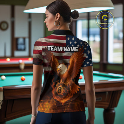 American Flag Eagle Fire 8 Ball Billiard Shirt For Women Custom Patriotic Billiard Pool Team Jersey TDM5087