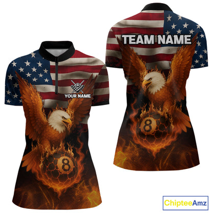 American Flag Eagle Fire 8 Ball Billiard Shirt For Women Custom Patriotic Billiard Pool Team Jersey TDM5087