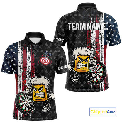 Funny Angry Beer Grunge American Flag Darts Shirt For Men Custom Patriotic Darts Team Jersey TDM5563