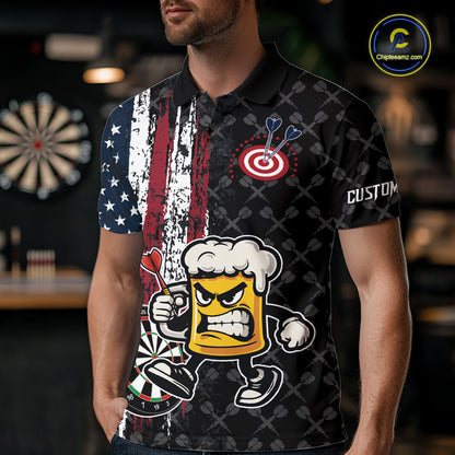 Funny Angry Beer Grunge American Flag Darts Shirt For Men Custom Patriotic Darts Team Jersey TDM5563