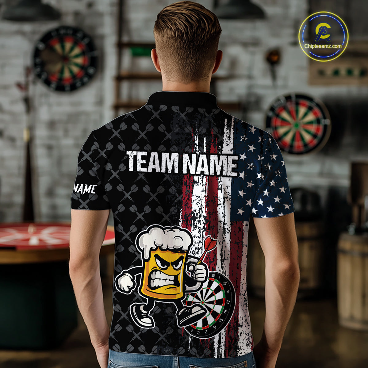 Funny Angry Beer Grunge American Flag Darts Shirt For Men Custom Patriotic Darts Team Jersey TDM5563