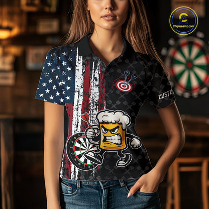 Funny Angry Beer Grunge American Flag Darts Shirt For Women Custom Patriotic Darts Team Jersey TDM5563
