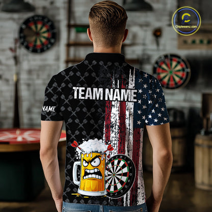 Funny Angry Beer Grunge American Flag Darts Shirt For Men Custom Patriotic Darts Team Jersey TDM5564