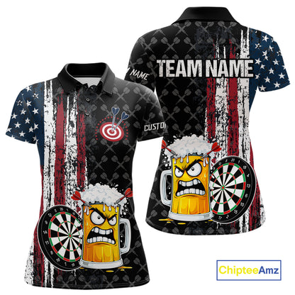 Funny Angry Beer Grunge American Flag Darts Shirt For Women Custom Patriotic Darts Team Jersey TDM5564