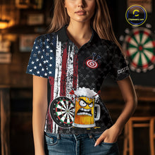 Load image into Gallery viewer, Funny Angry Beer Grunge American Flag Darts Shirt For Women Custom Patriotic Darts Team Jersey TDM5564