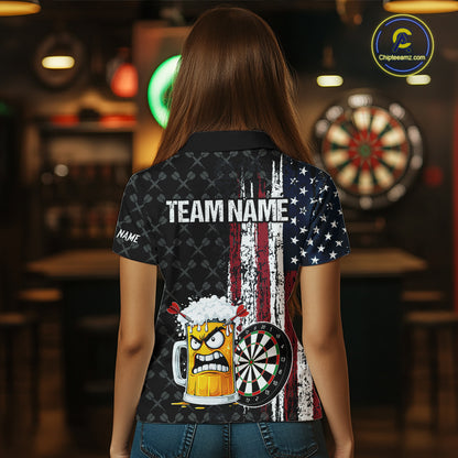 Funny Angry Beer Grunge American Flag Darts Shirt For Women Custom Patriotic Darts Team Jersey TDM5564