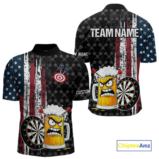 Funny Angry Beer Grunge American Flag Darts Shirt For Men Custom Patriotic Darts Team Jersey TDM5564