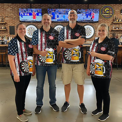 Funny Angry Beer Grunge American Flag Darts Shirt For Women Custom Patriotic Darts Team Jersey TDM5564