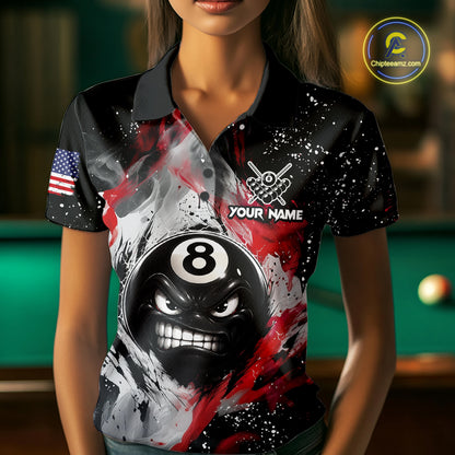 Funny 8 Ball Pool Billiard Shirts For Women Custom Smoke Splatter Billiard Team Jersey Polo & 1/4 Zip TDM6617