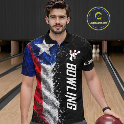 Custom Texas Flag Bowling Shirt, Patriotic Bowling Team Jersey Polo & Quarter Zip For Men TDM7358