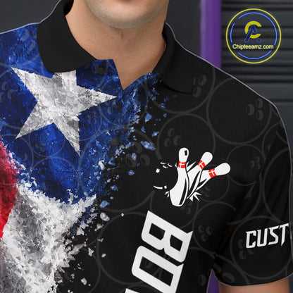 Custom Texas Flag Bowling Shirt, Patriotic Bowling Team Jersey Polo & Quarter Zip For Men TDM7358
