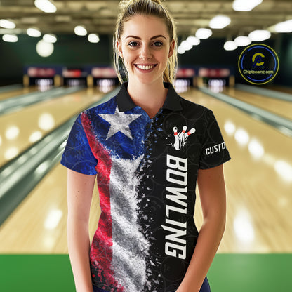 Custom Texas Flag Bowling Shirt, Patriotic Bowling Team Jersey Polo & Quarter Zip For Women TDM7358