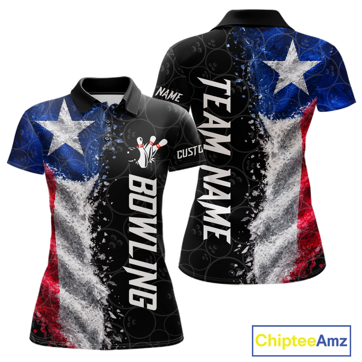 Custom Texas Flag Bowling Shirt, Patriotic Bowling Team Jersey Polo & Quarter Zip For Women TDM7358